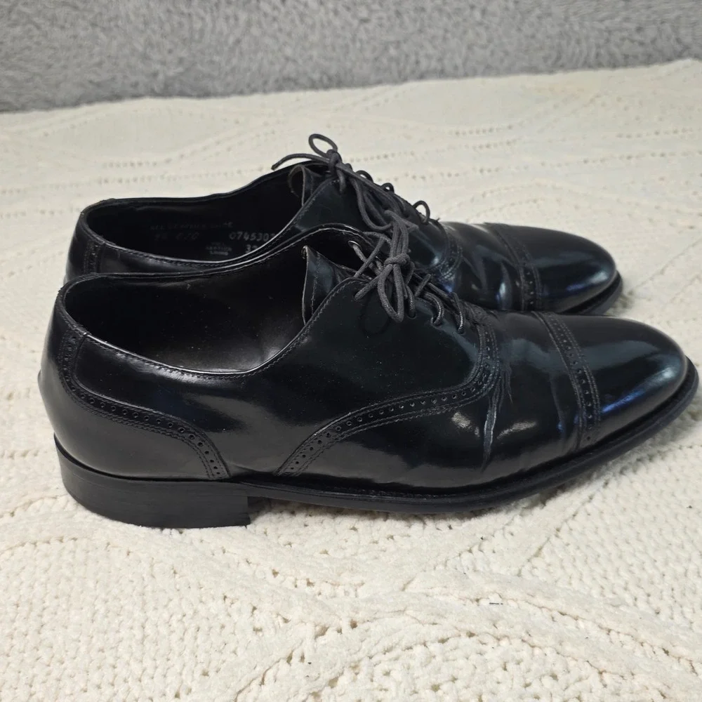 VTG Hanover‎ Shell Cordovan Dress Shoes Mens 9.5 E/C Black Wingtip USA